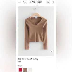& other stories fitted sweetheart neck long sleeve knit top, Beige, size small